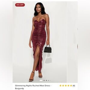 Burgundy metallic ruched dress